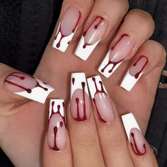 Blood drip French square press on nails NEW - Picture 1 of 3